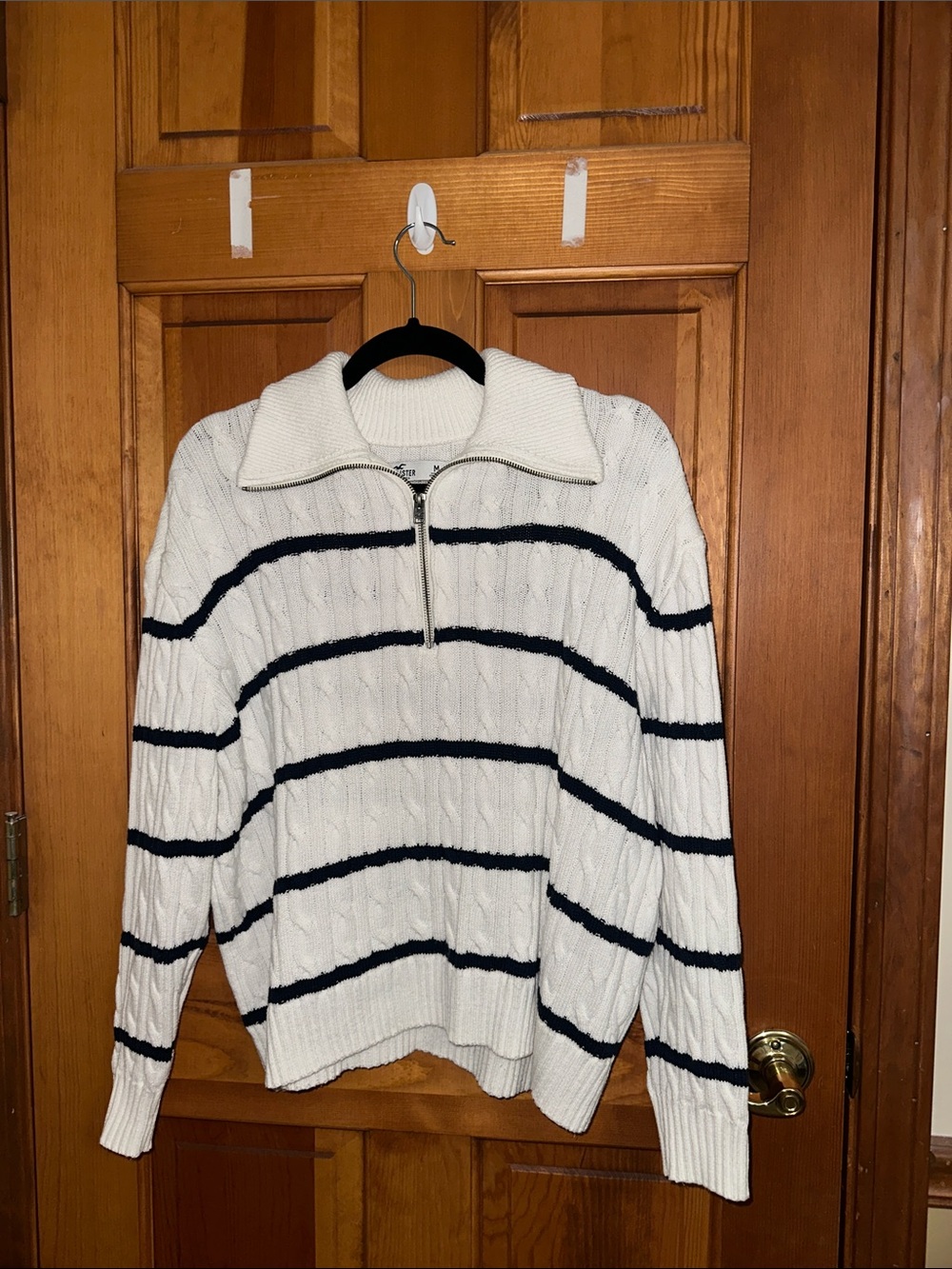 Hollister Stripe Cable-Knit Half-Zip Sweater